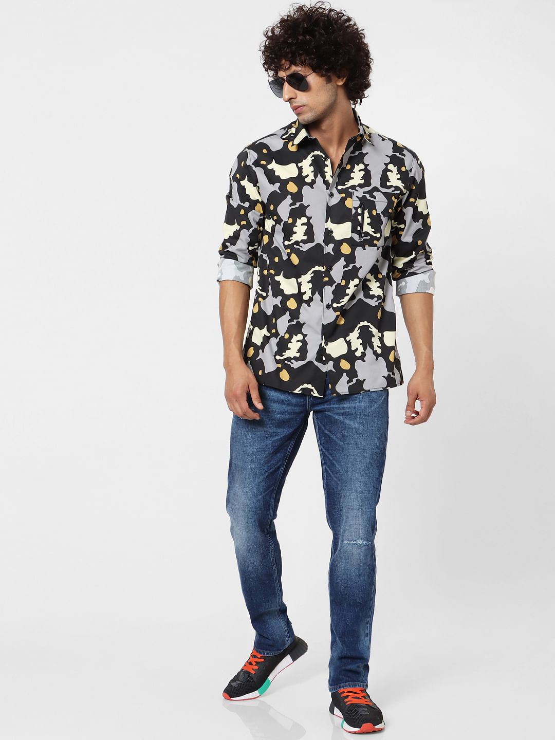 Black Abstract Print Full Sleeves Shirt - S