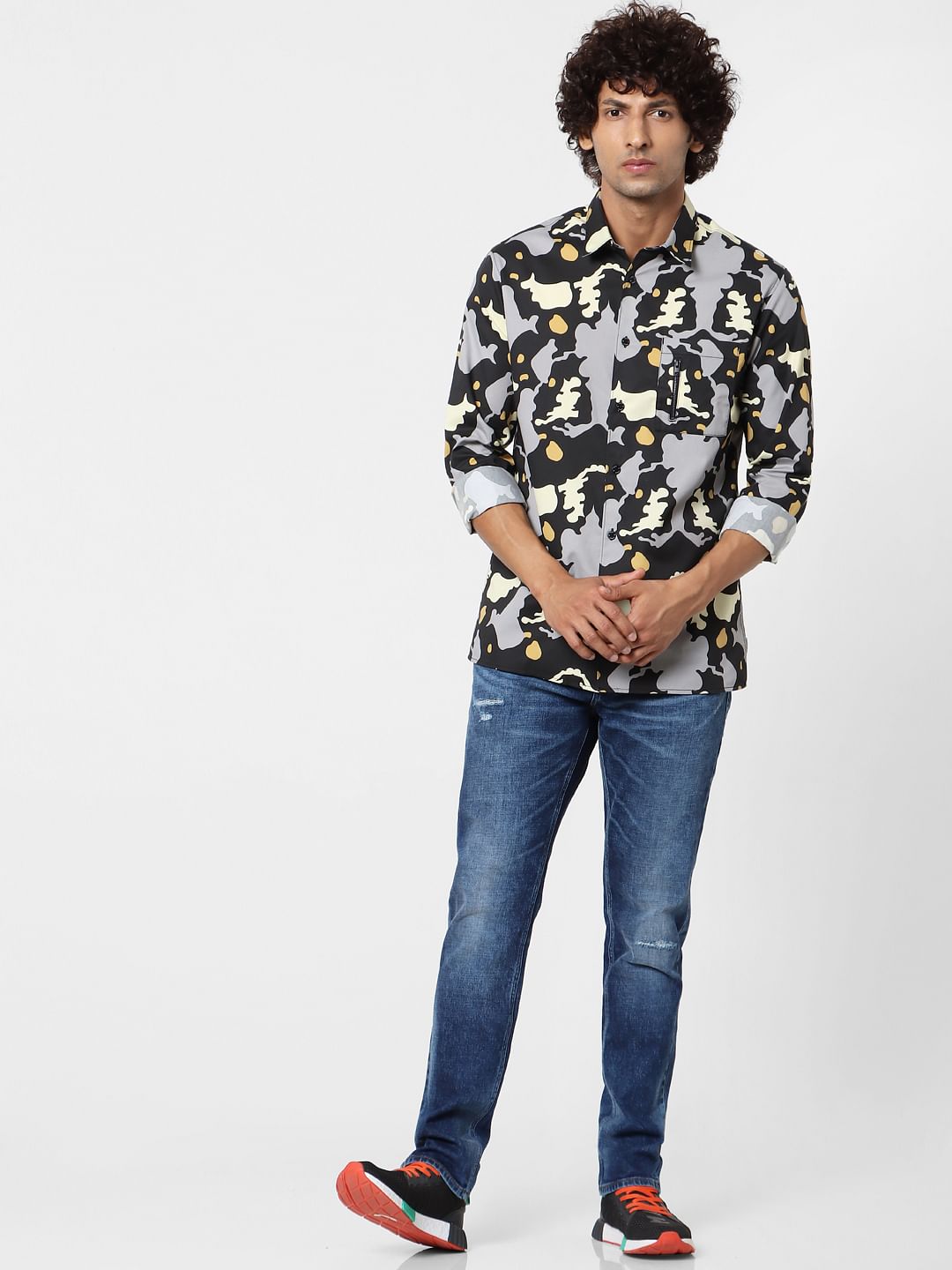 Black Abstract Print Full Sleeves Shirt