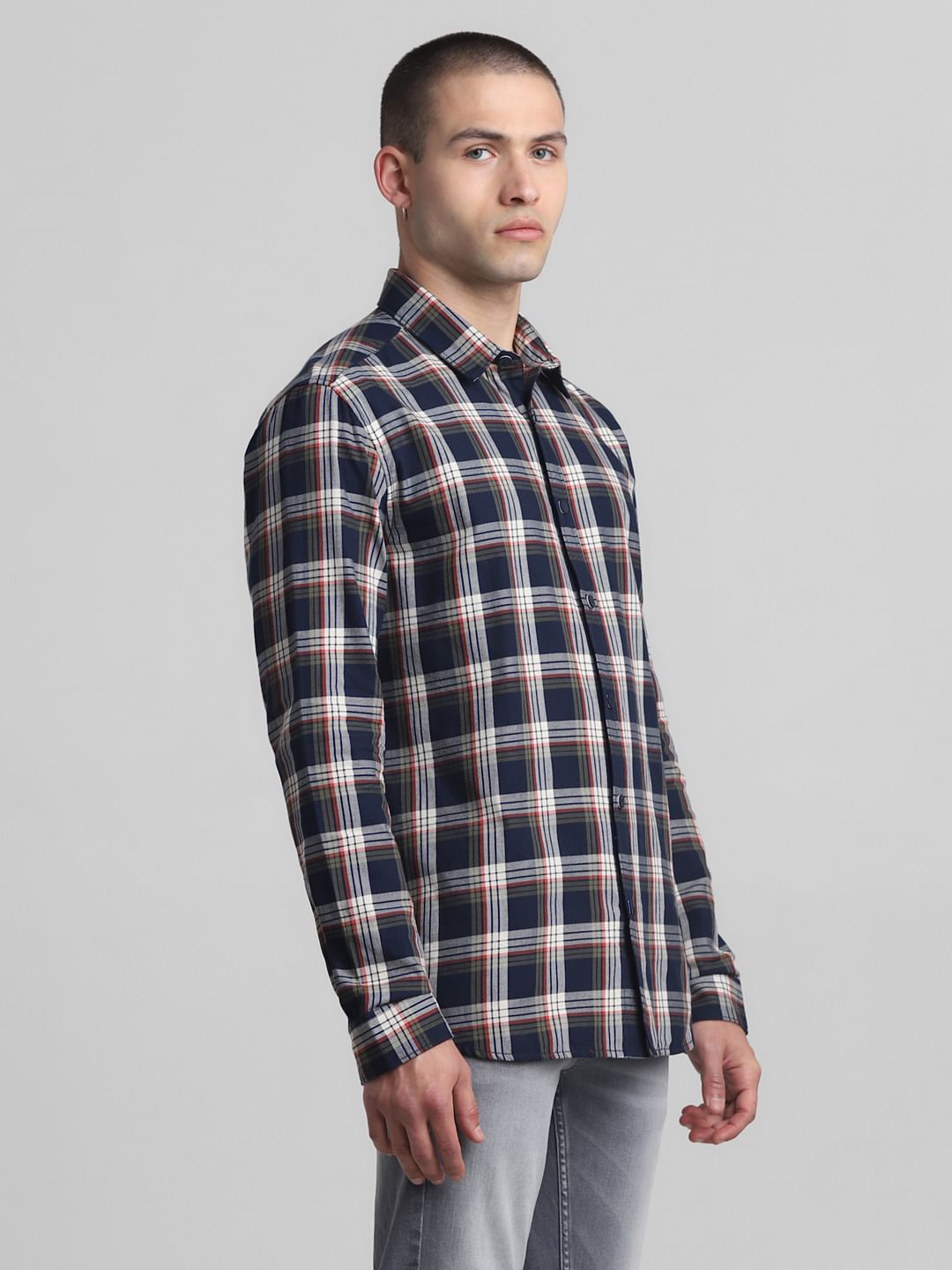 Navy Blue Check Full Sleeves Shirt