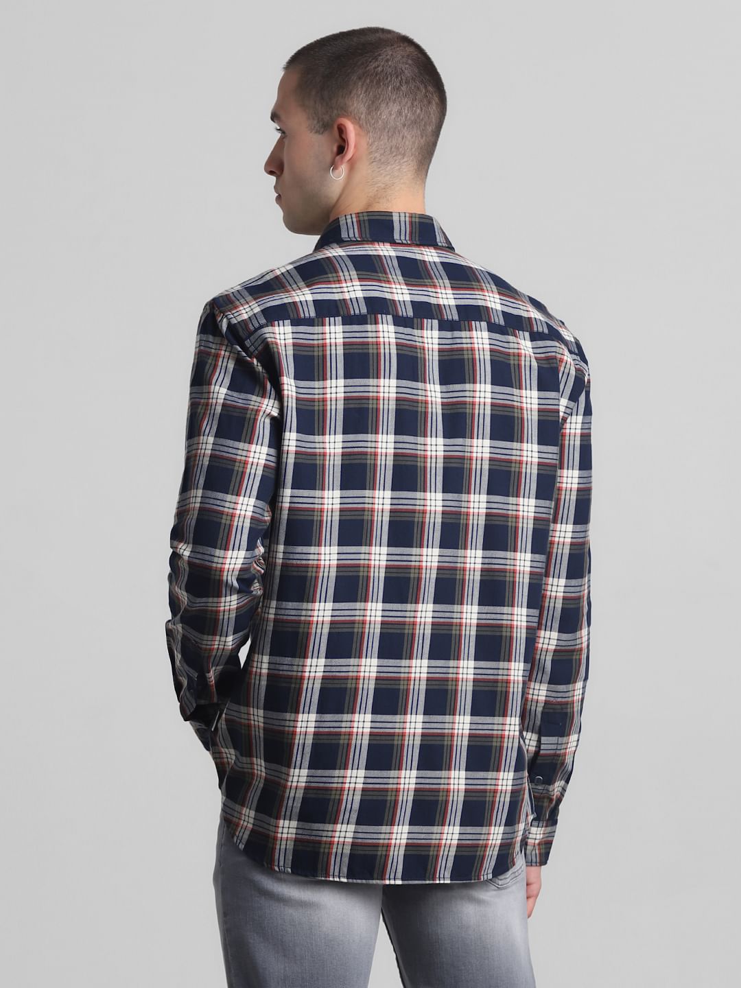 Navy Blue Check Full Sleeves Shirt