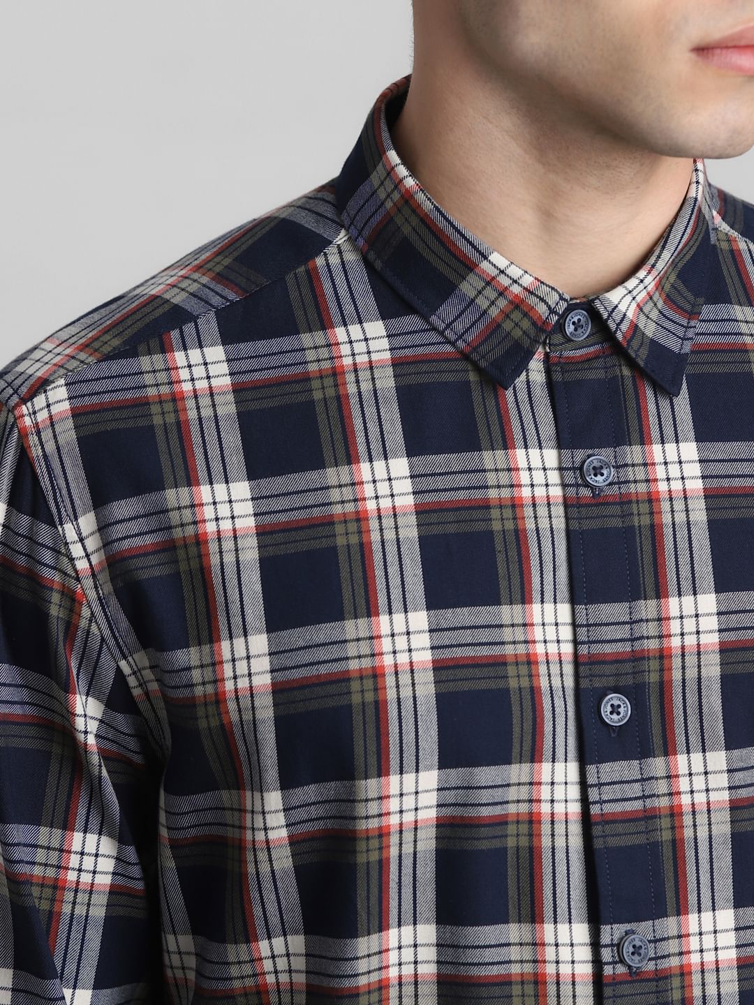 Navy Blue Check Full Sleeves Shirt