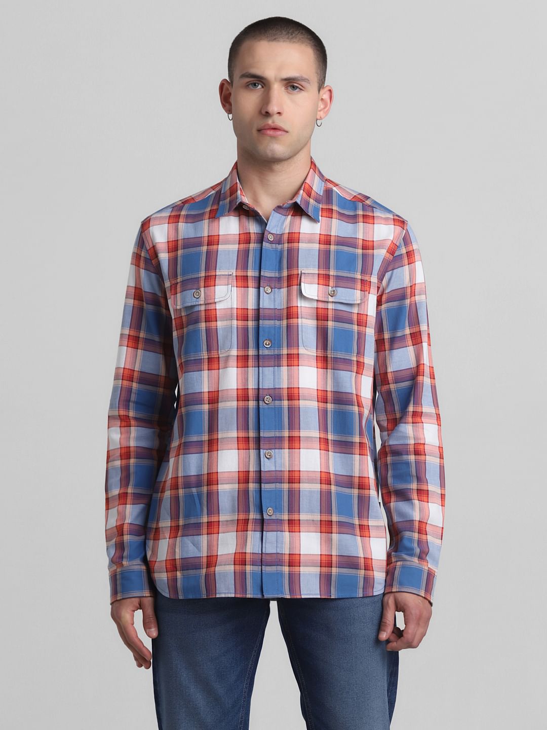 Blue Check Print Full Sleeves Shirt