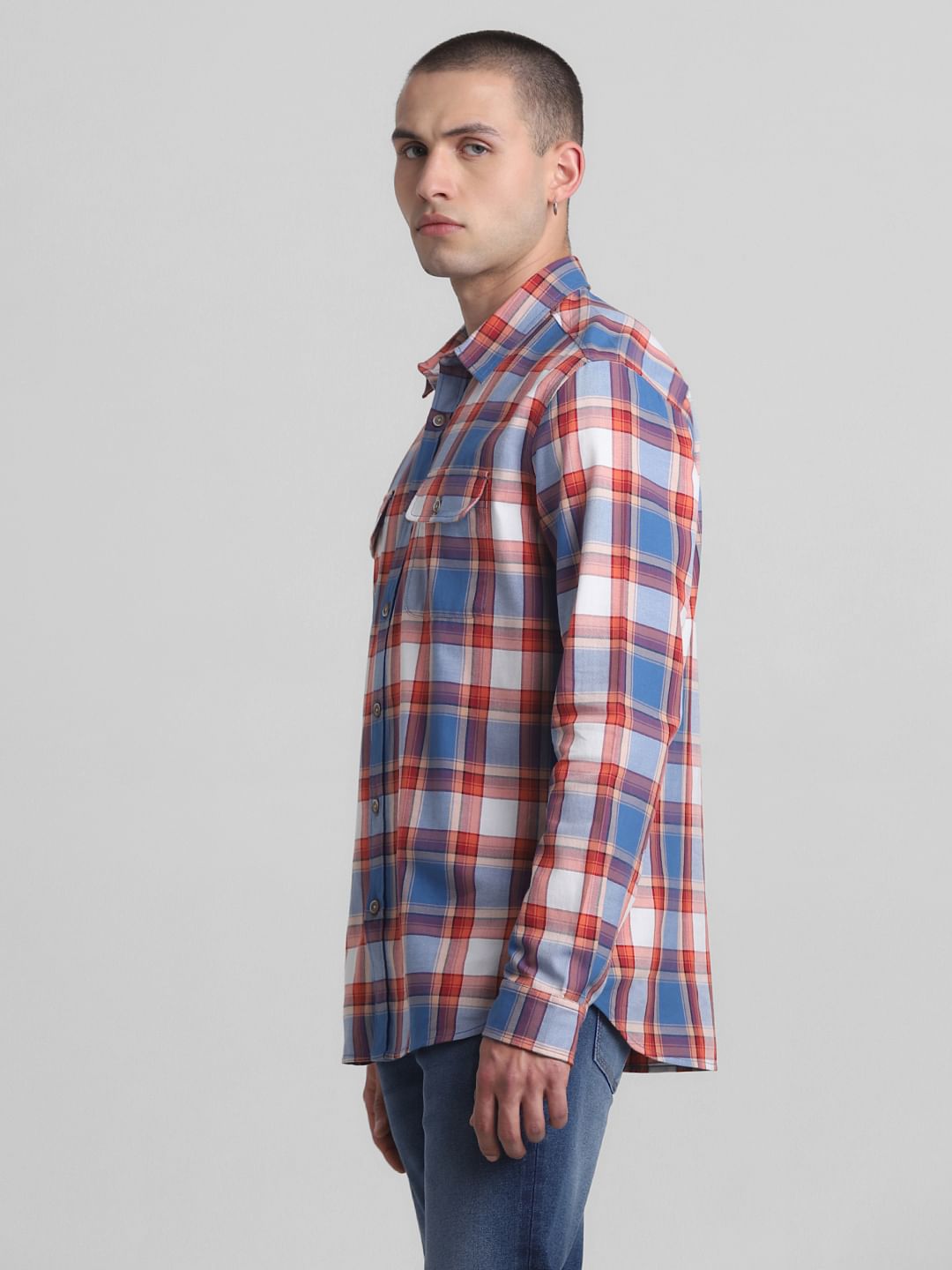 Blue Check Print Full Sleeves Shirt