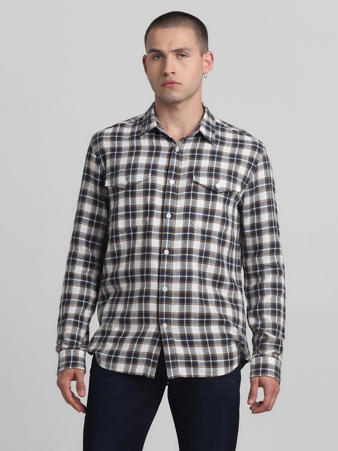 White Check Full Sleeves Shirt