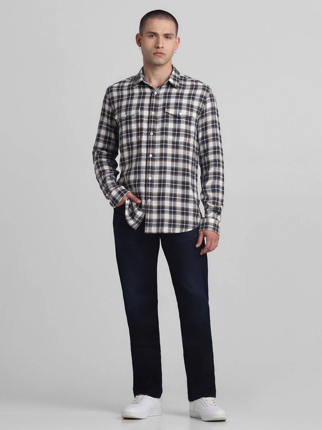 White Check Full Sleeves Shirt