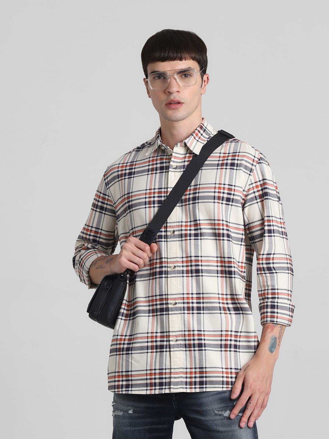 White Check Full Sleeves Shirt - S