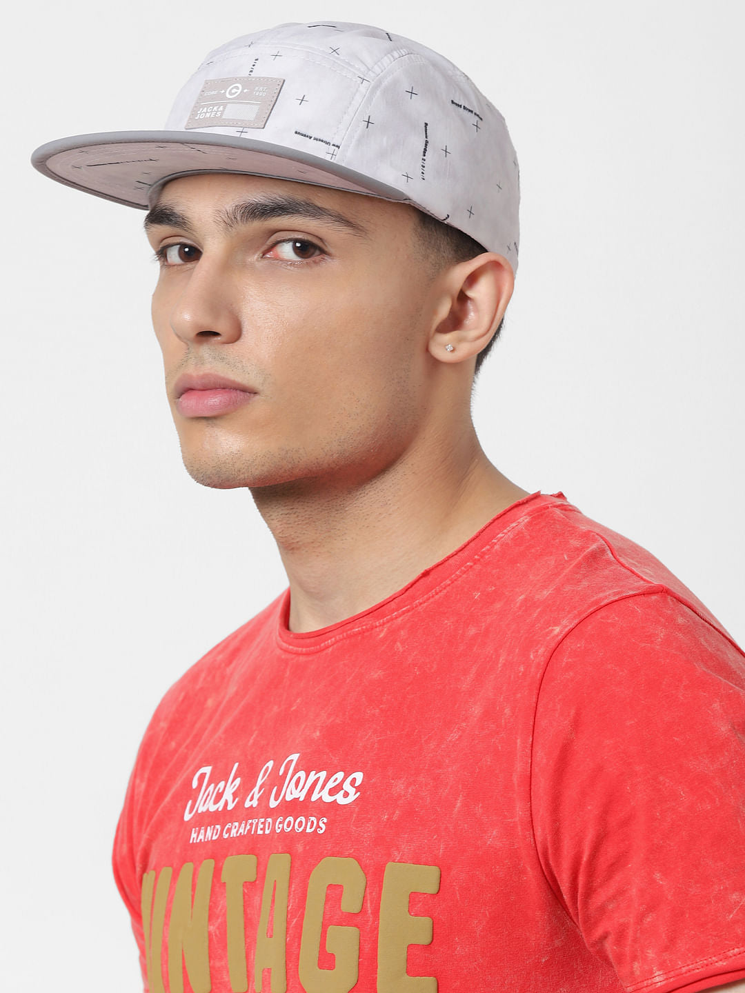 Grey Graphic Print Five Panel Cap - ONE