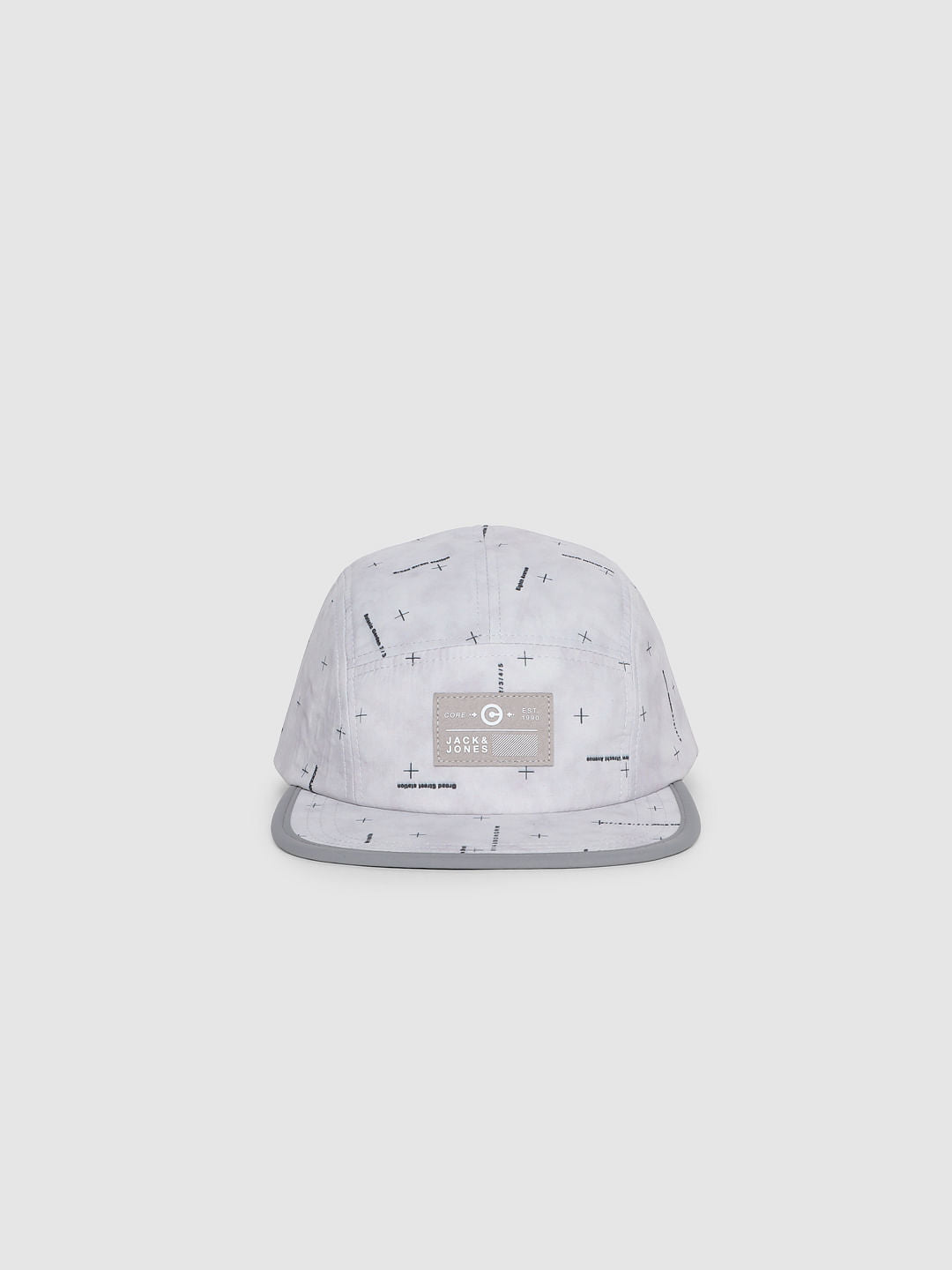 Grey Graphic Print Five Panel Cap