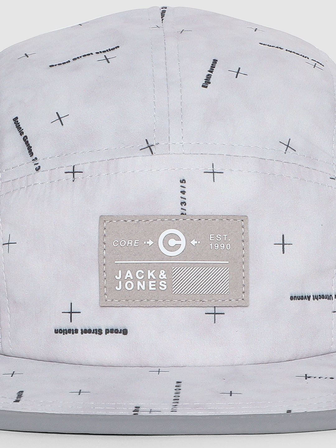 Grey Graphic Print Five Panel Cap