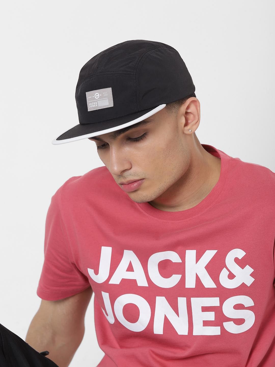 Black Logo Print Five Panel Cap - ONE