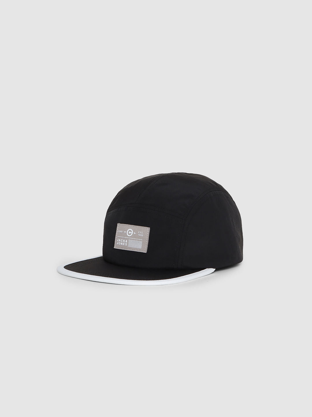 Black Logo Print Five Panel Cap