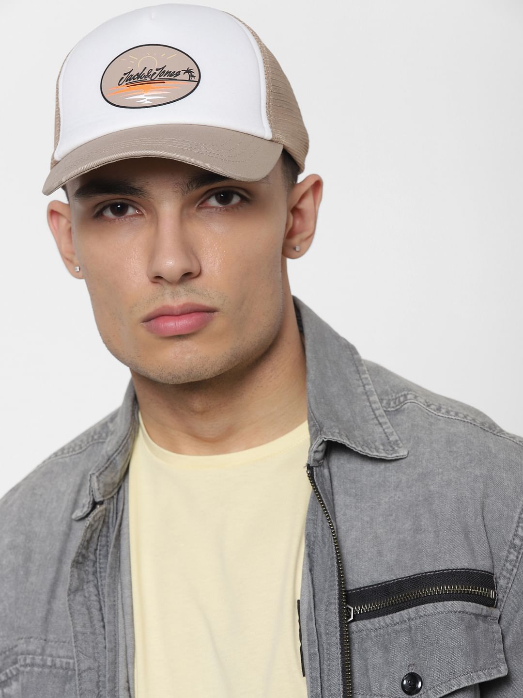 White Logo Print Trucker Cap - ONE