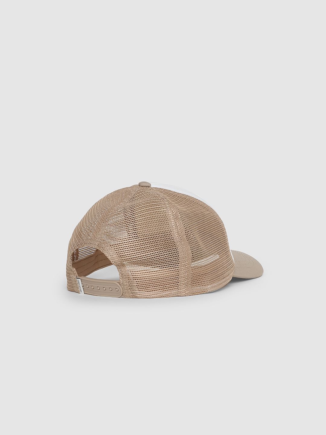 White Logo Print Trucker Cap
