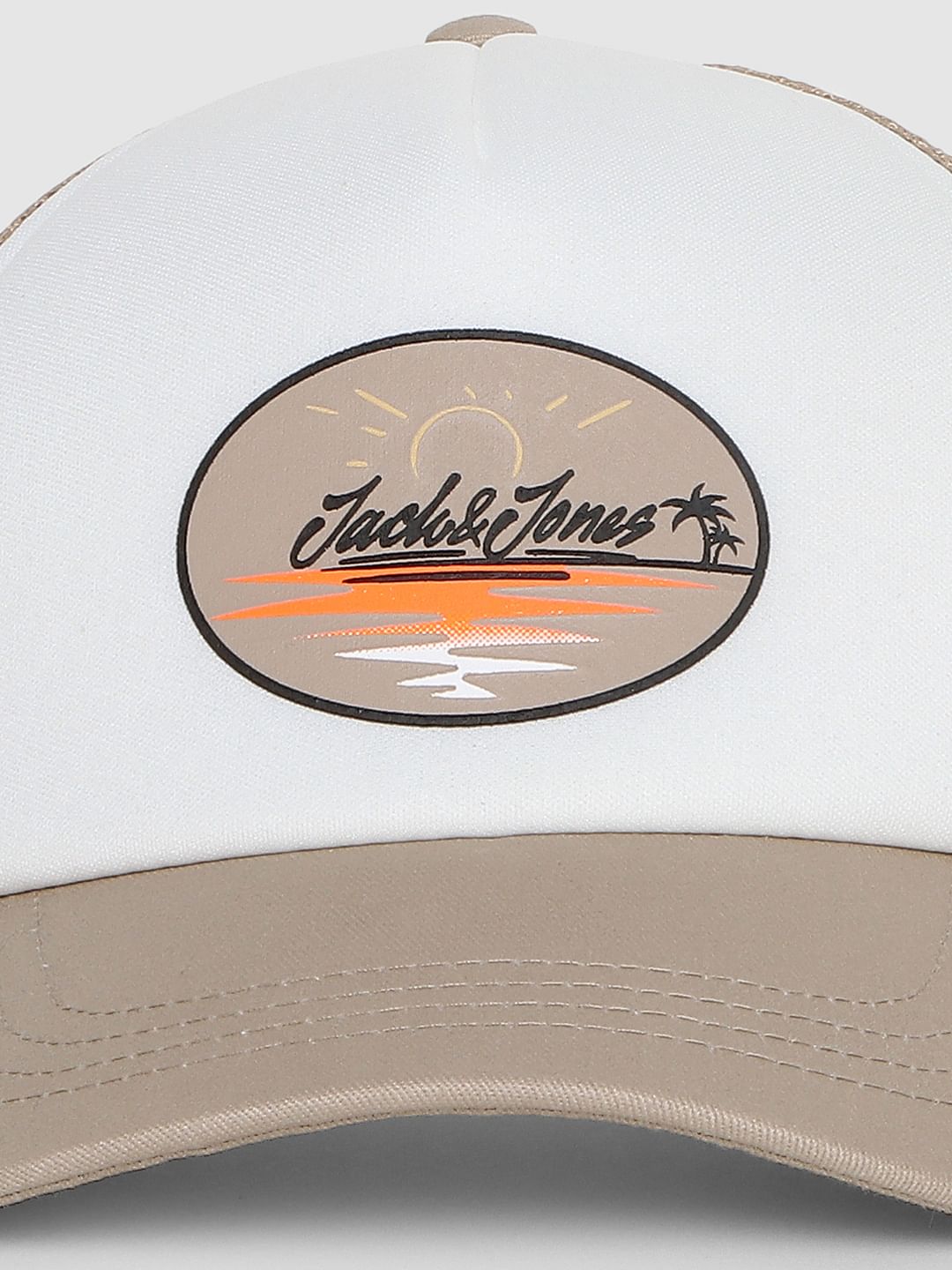 White Logo Print Trucker Cap
