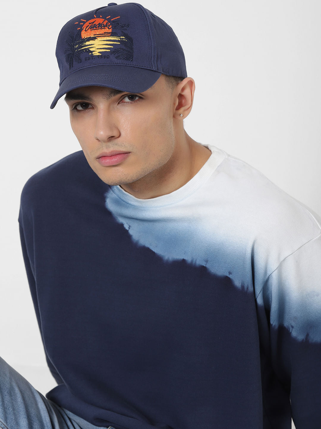Blue Logo Print Baseball Cap