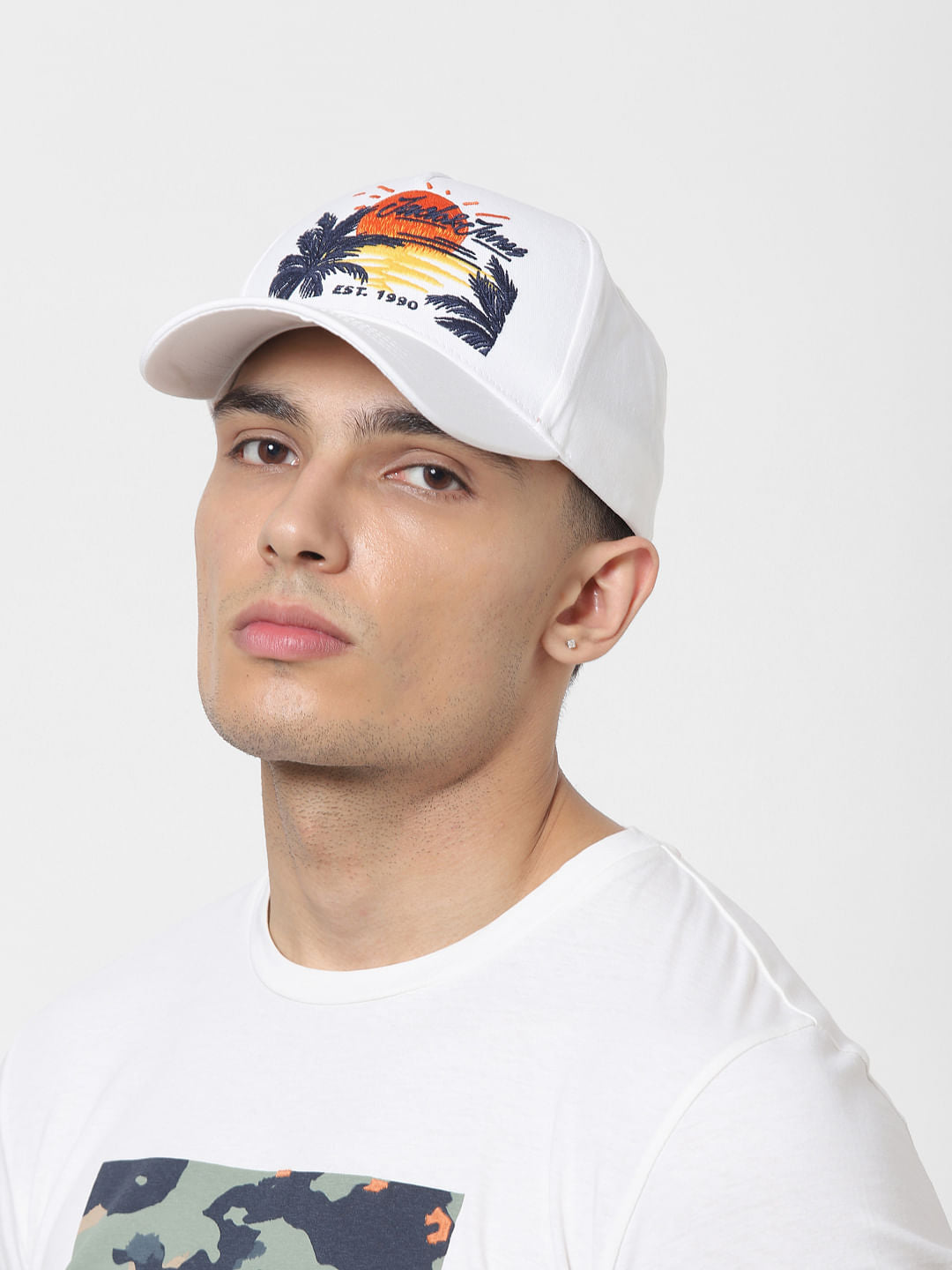 White Logo Print Baseball Cap - ONE