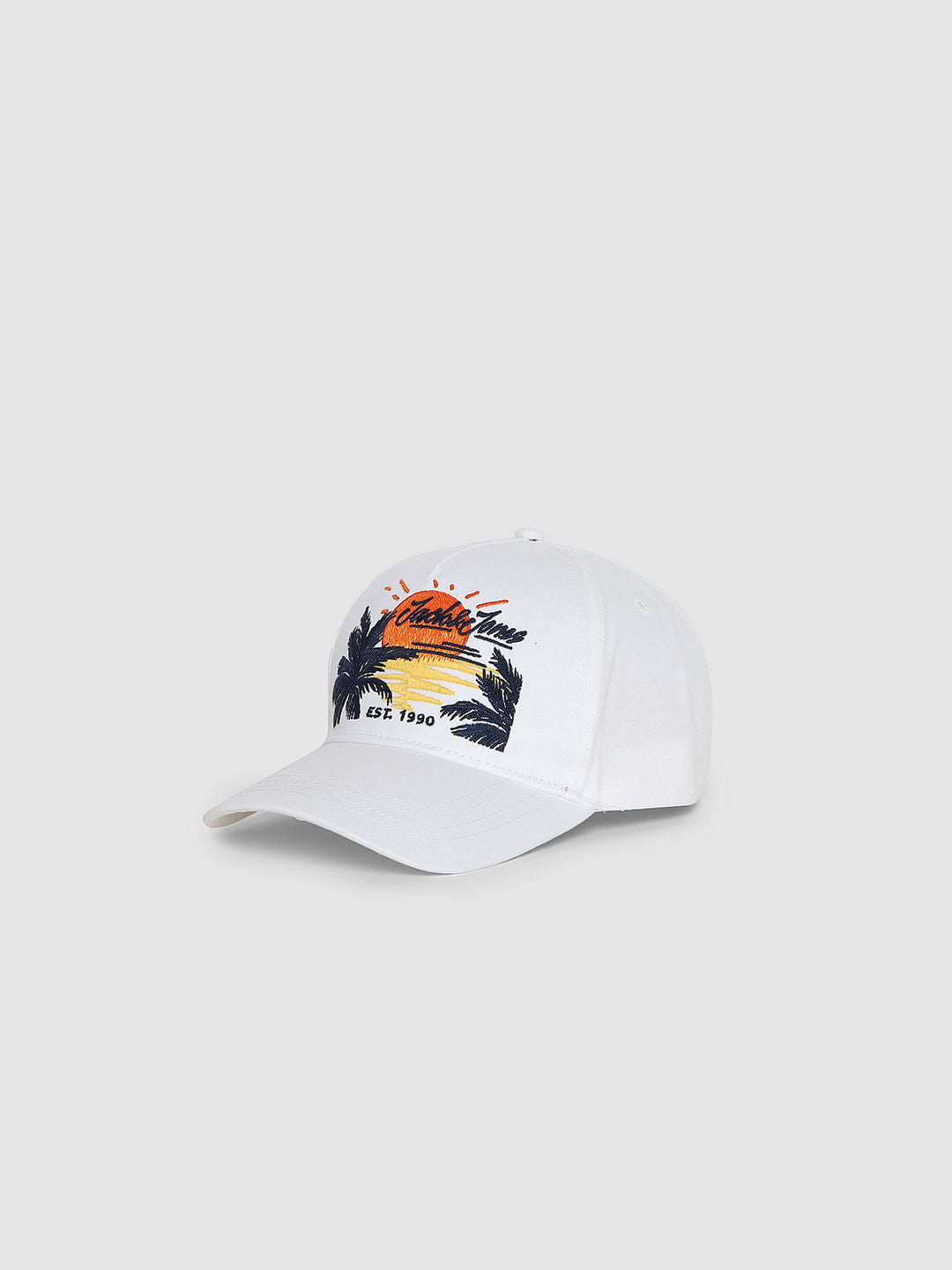 White Logo Print Baseball Cap