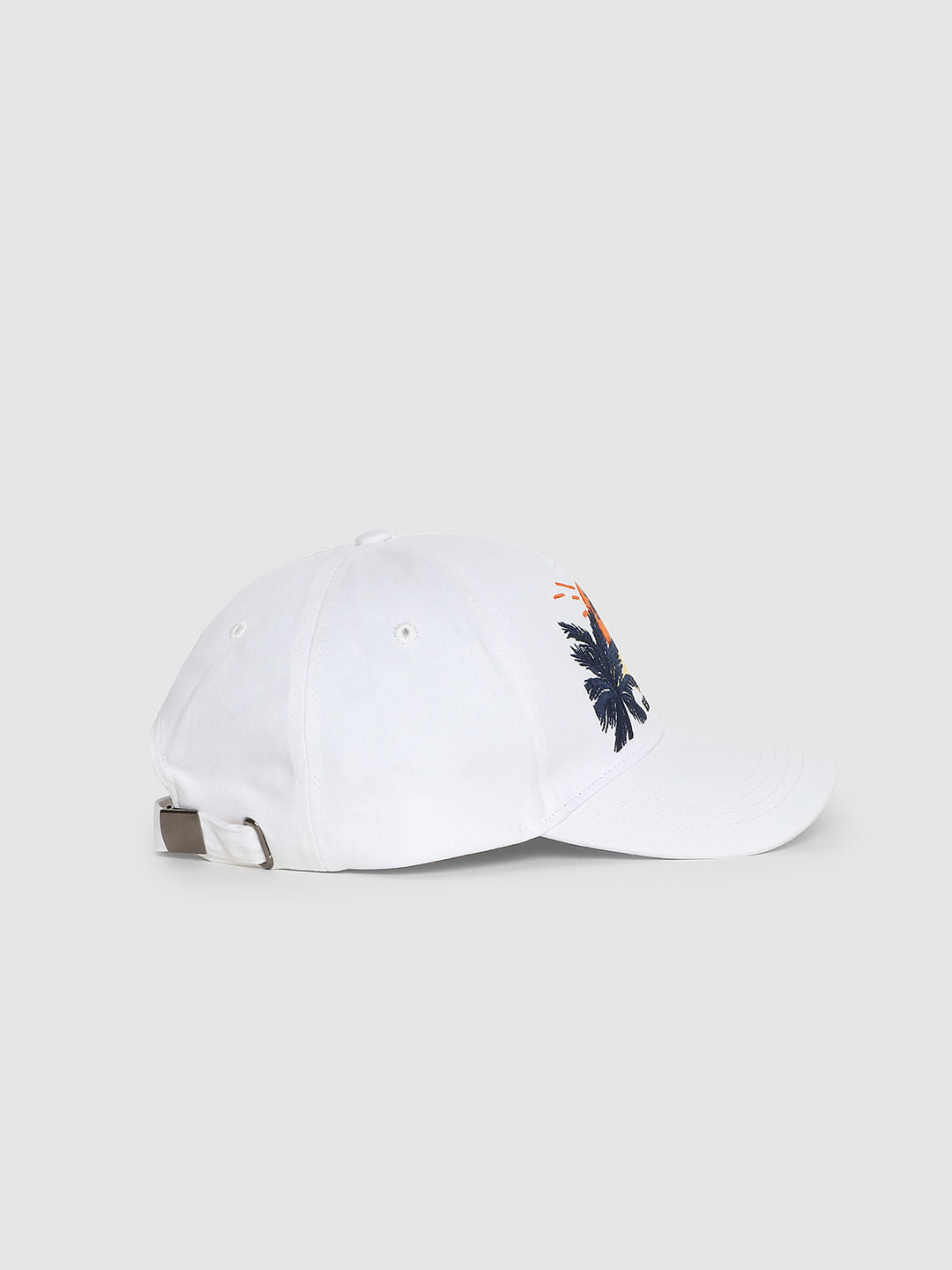 White Logo Print Baseball Cap