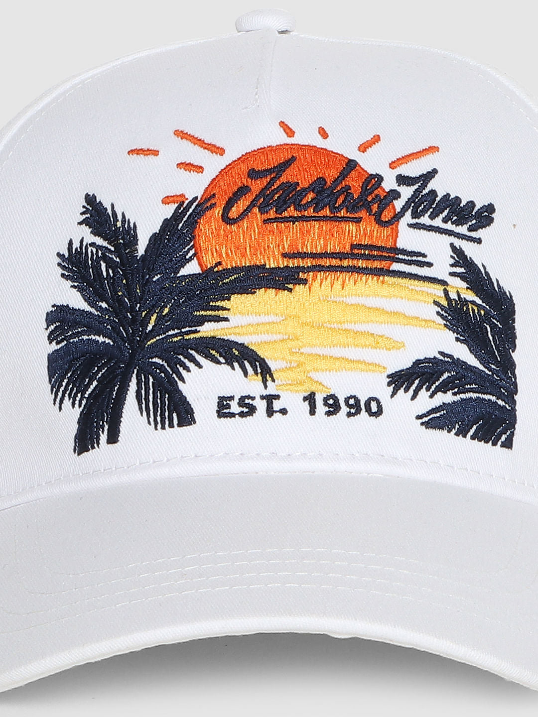 White Logo Print Baseball Cap