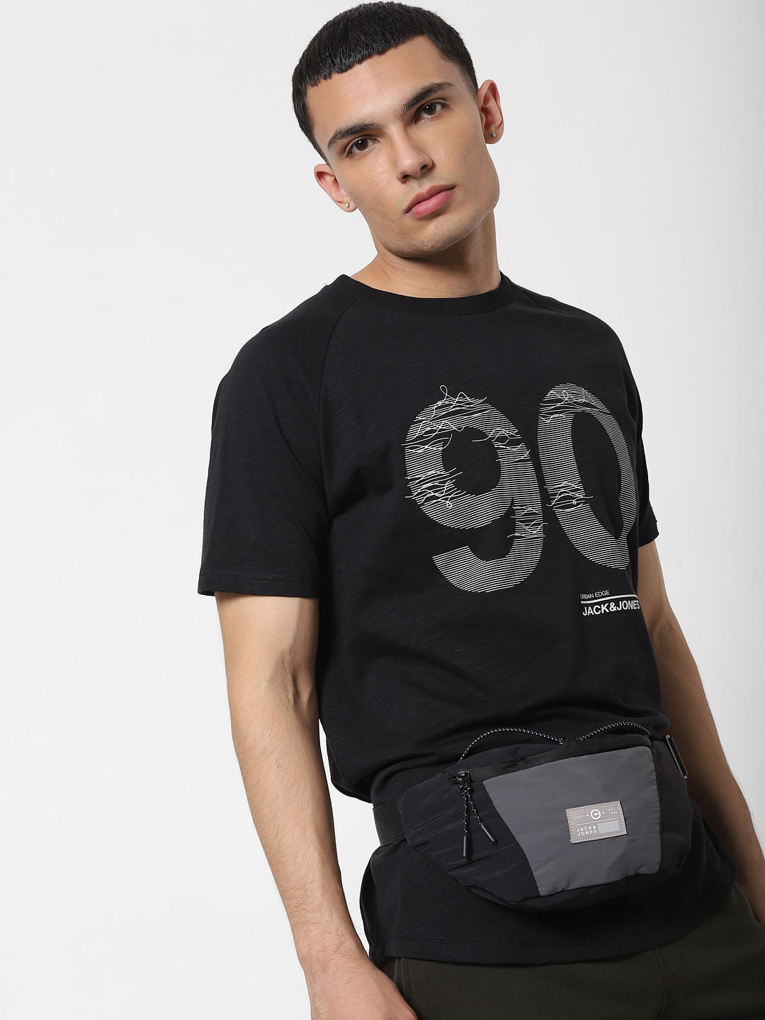 Black Logo Print Fanny Pack - ONE