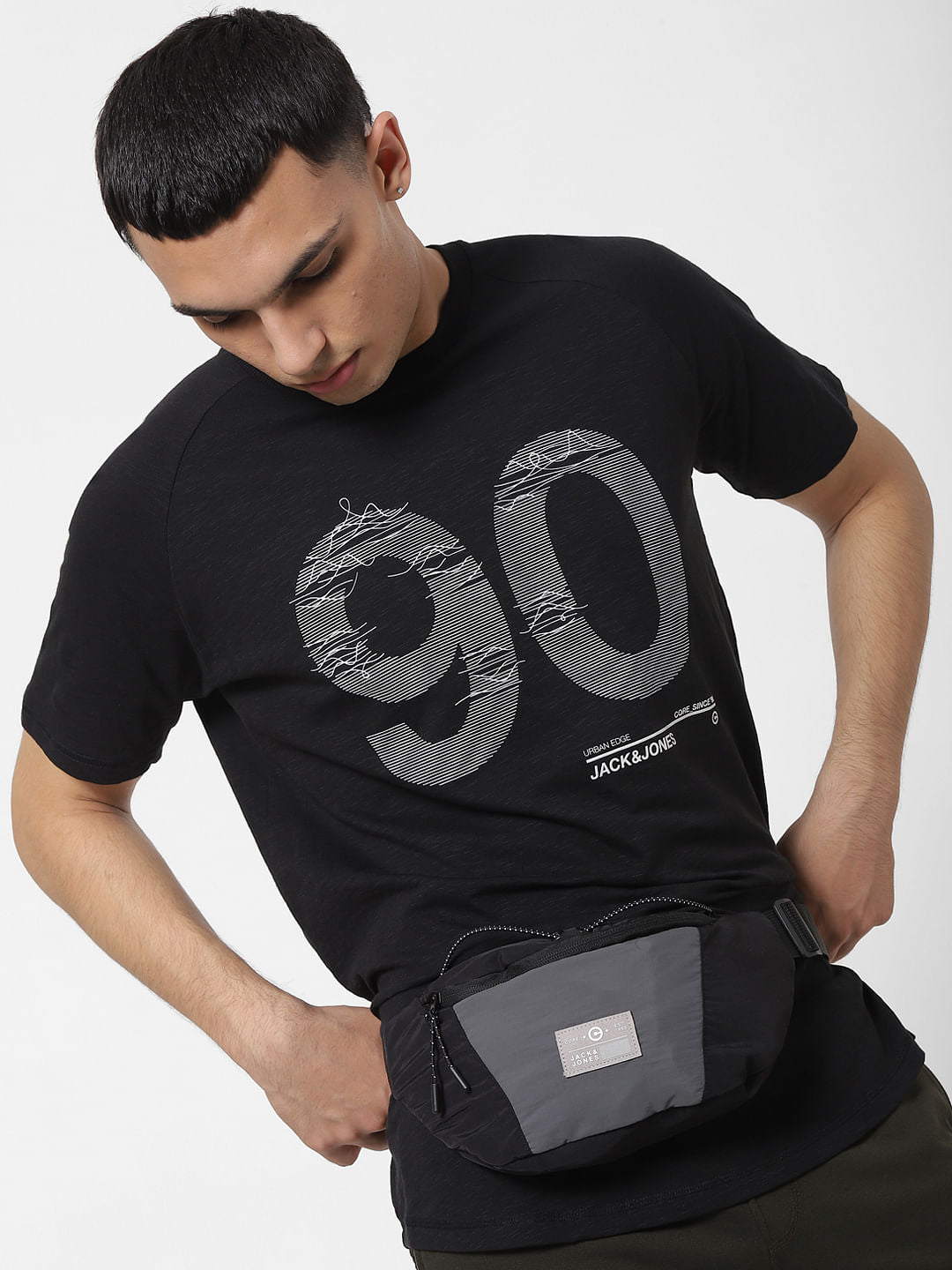 Black Logo Print Fanny Pack