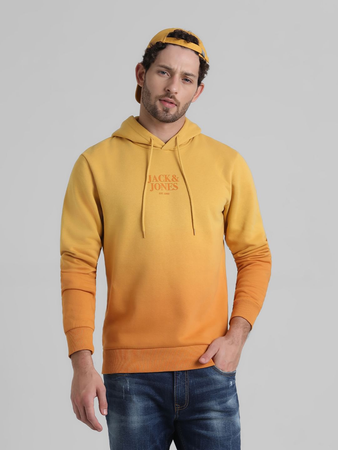 Yellow Ombre Logo Print Sweatshirt - S