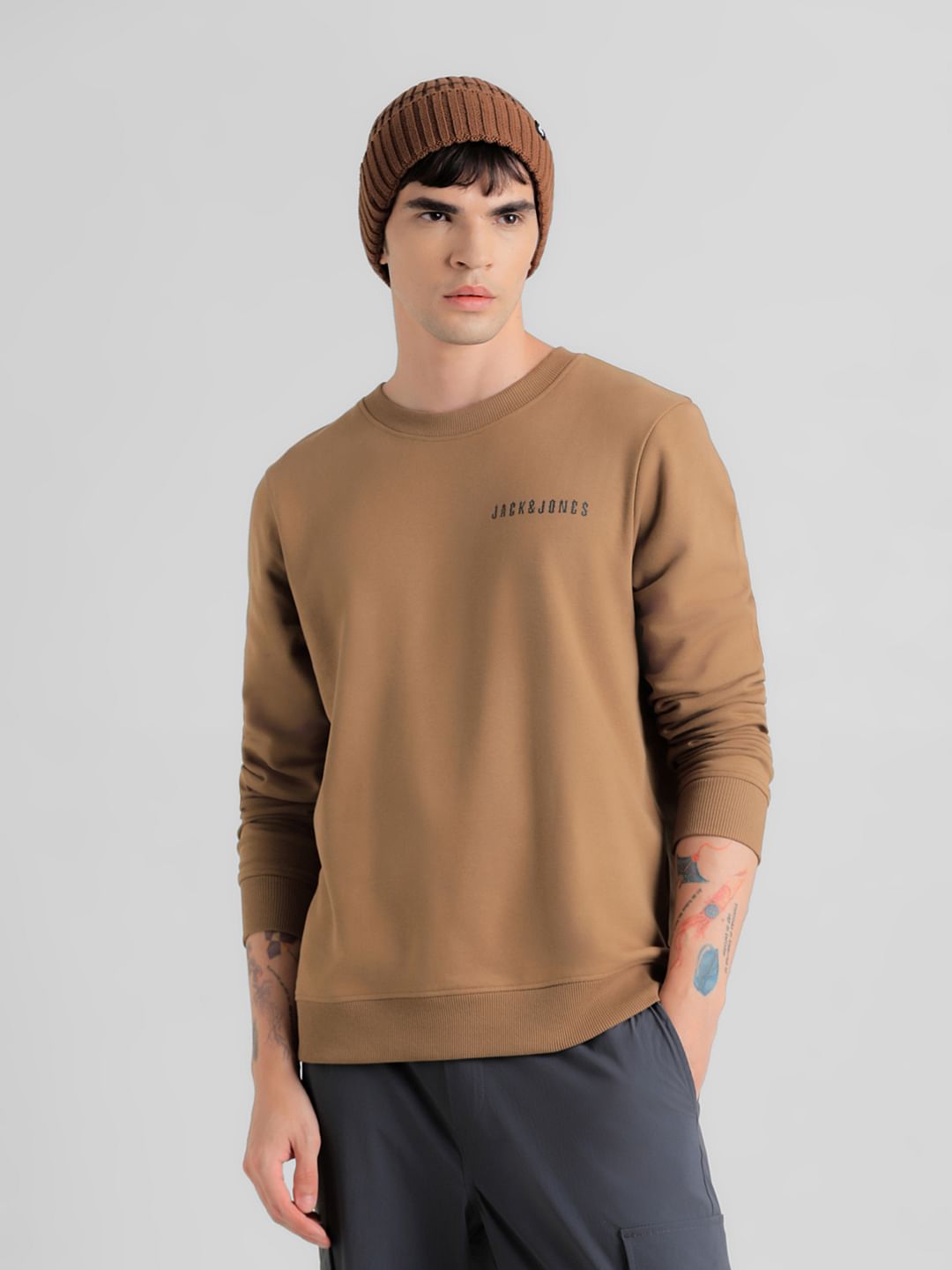 Brown Logo Text Print Sweatshirt - S