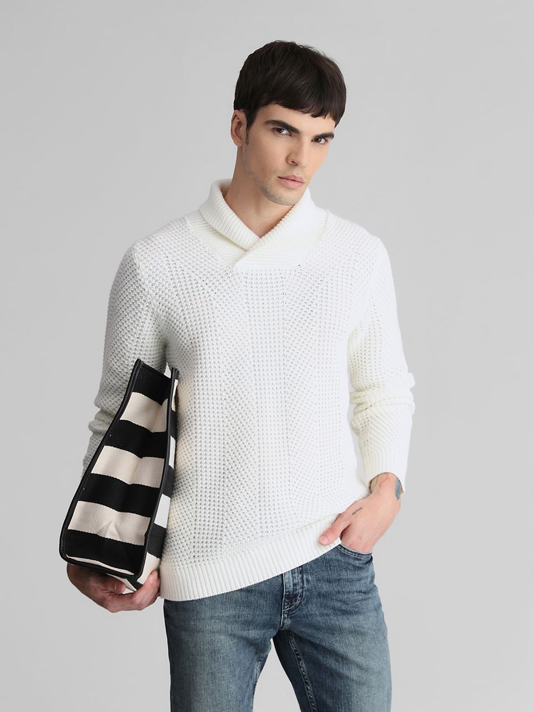 White Knitted Sweater - S