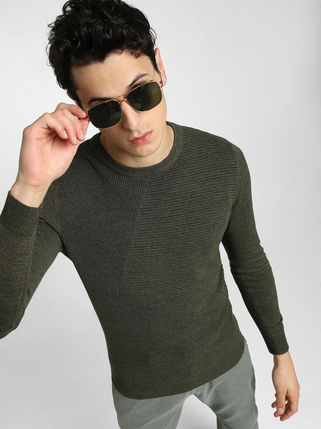 Olive Green Knitted Sweater - S