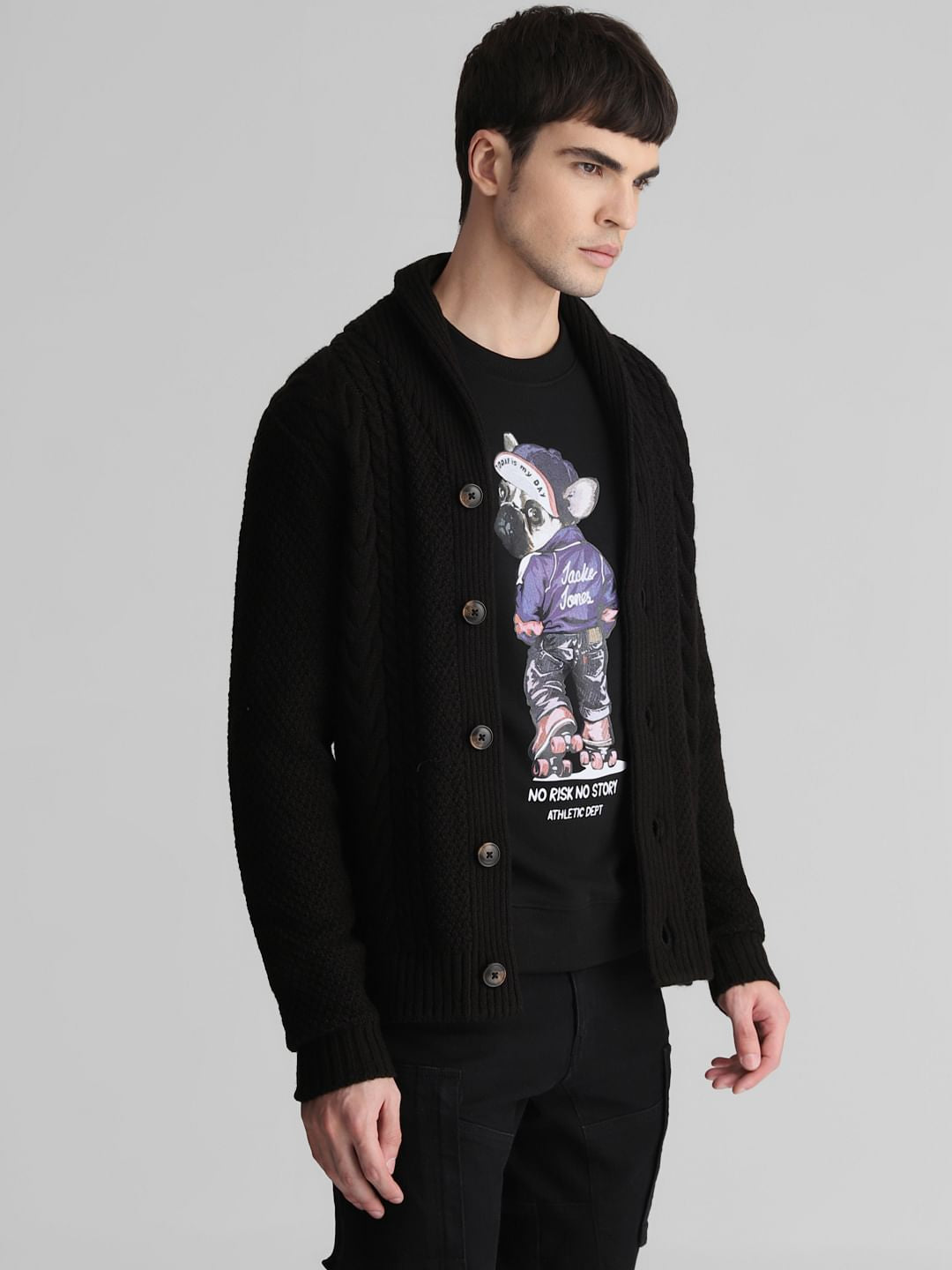 Black Knit Shawl Neck Cardigan