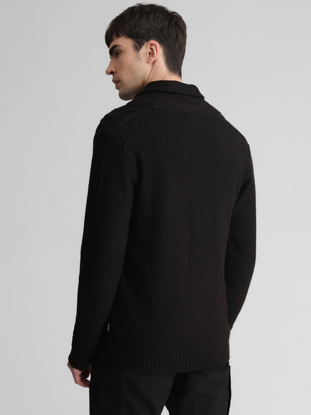Black Knit Shawl Neck Cardigan