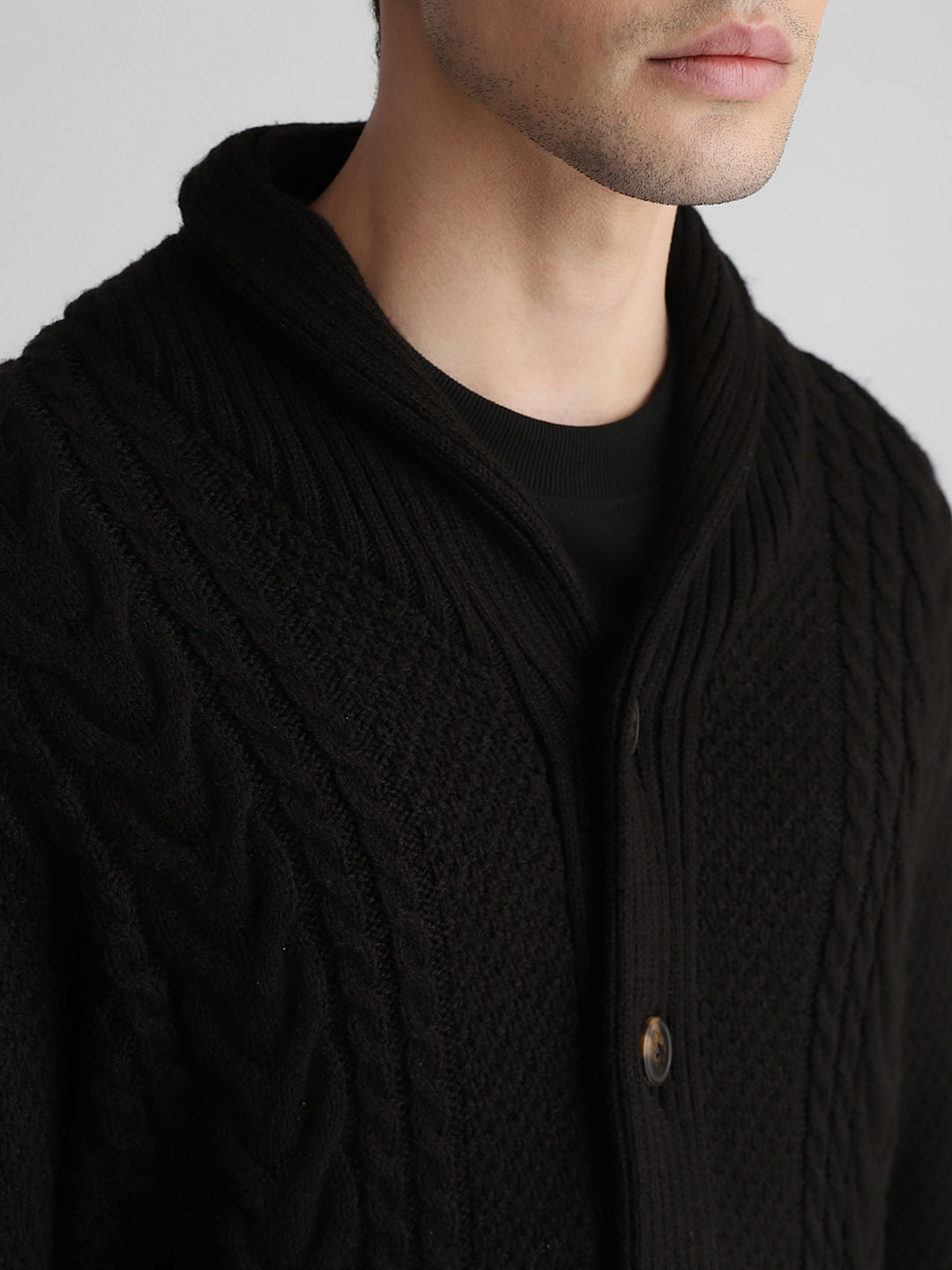 Black Knit Shawl Neck Cardigan