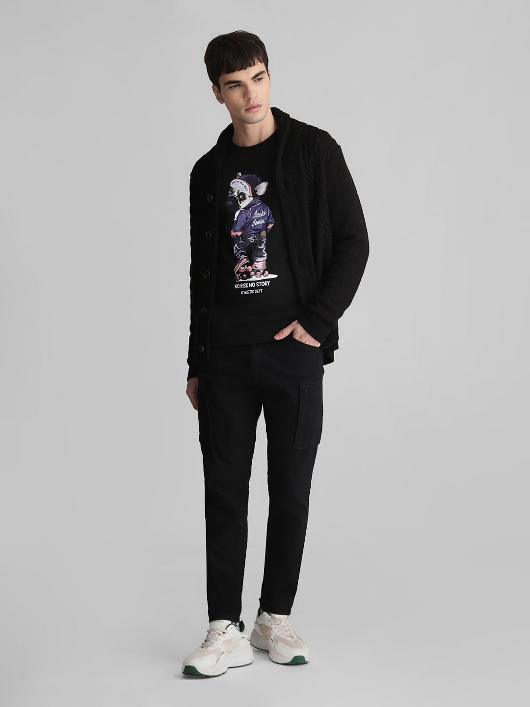 Black Knit Shawl Neck Cardigan