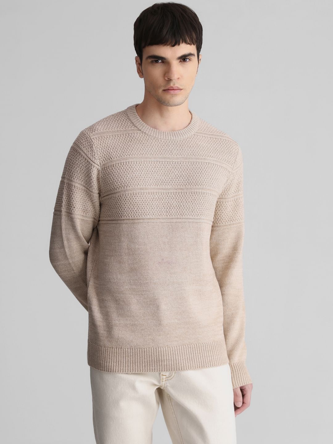 Beige Knit Crew Neck Sweater