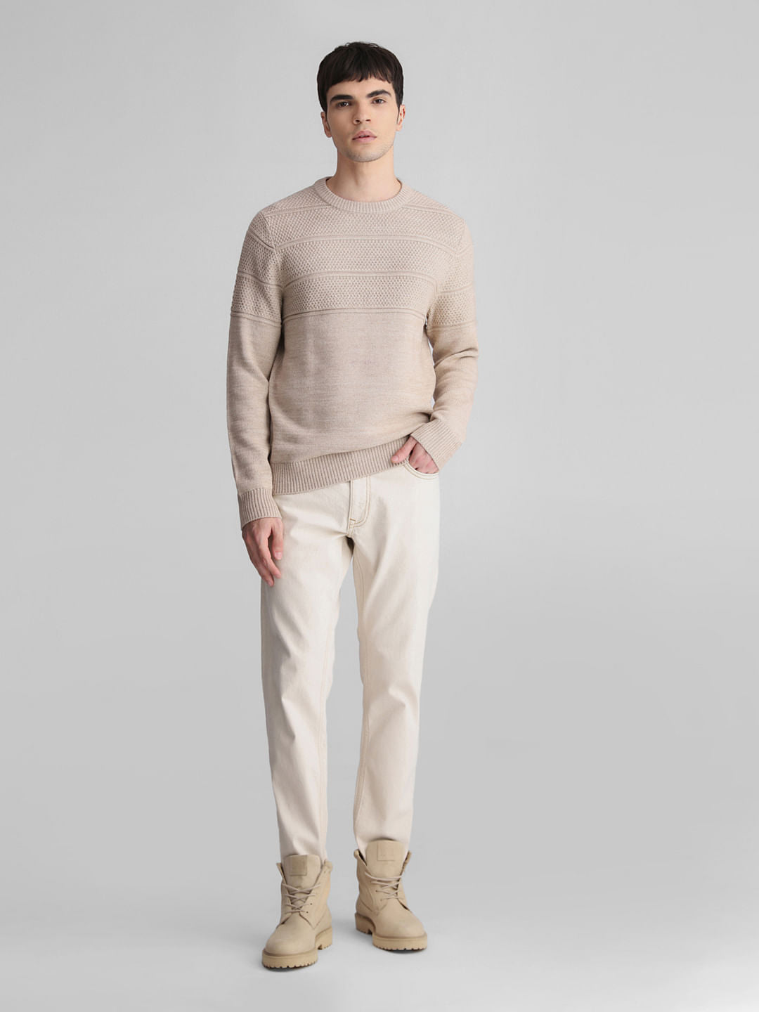 Beige Knit Crew Neck Sweater