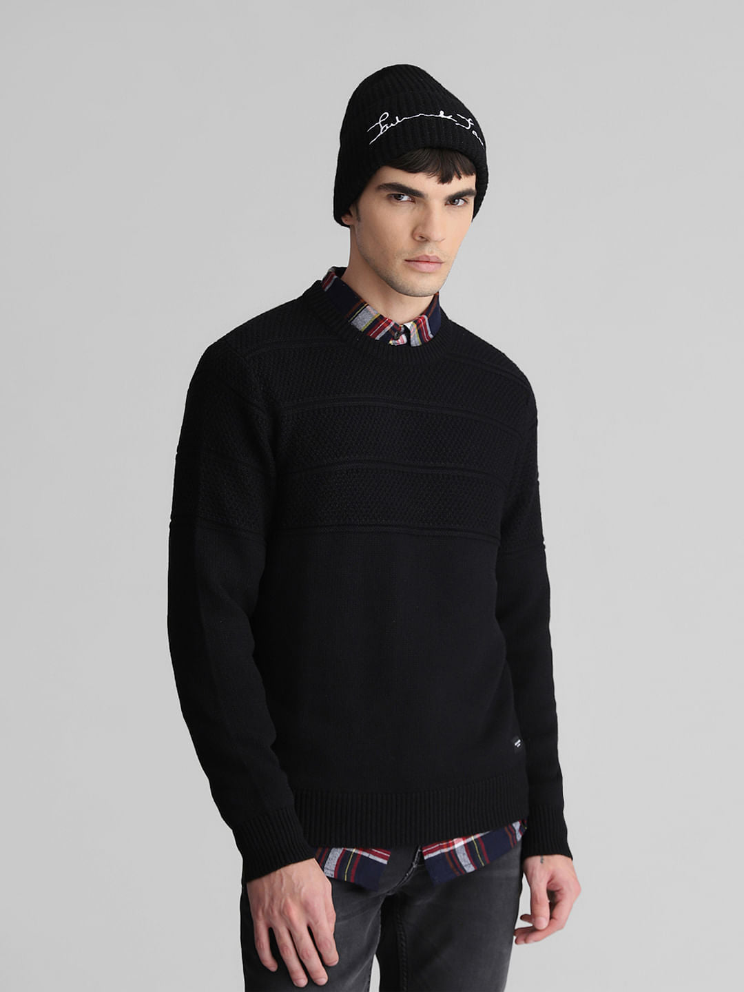 Black Knit Crew Neck Sweater - S