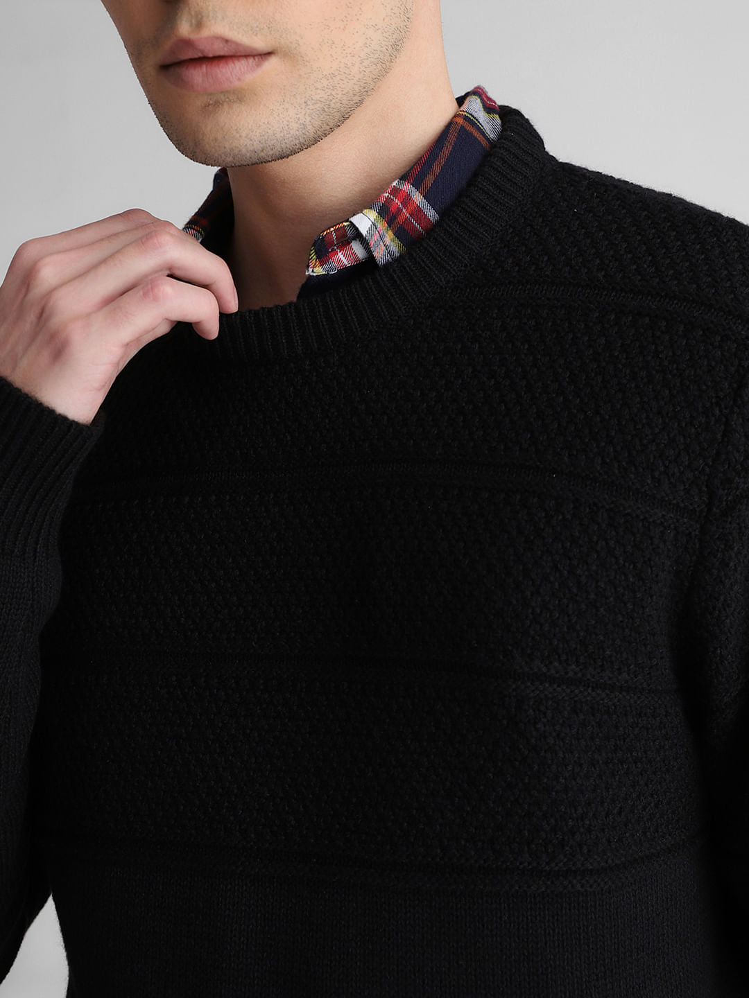 Black Knit Crew Neck Sweater