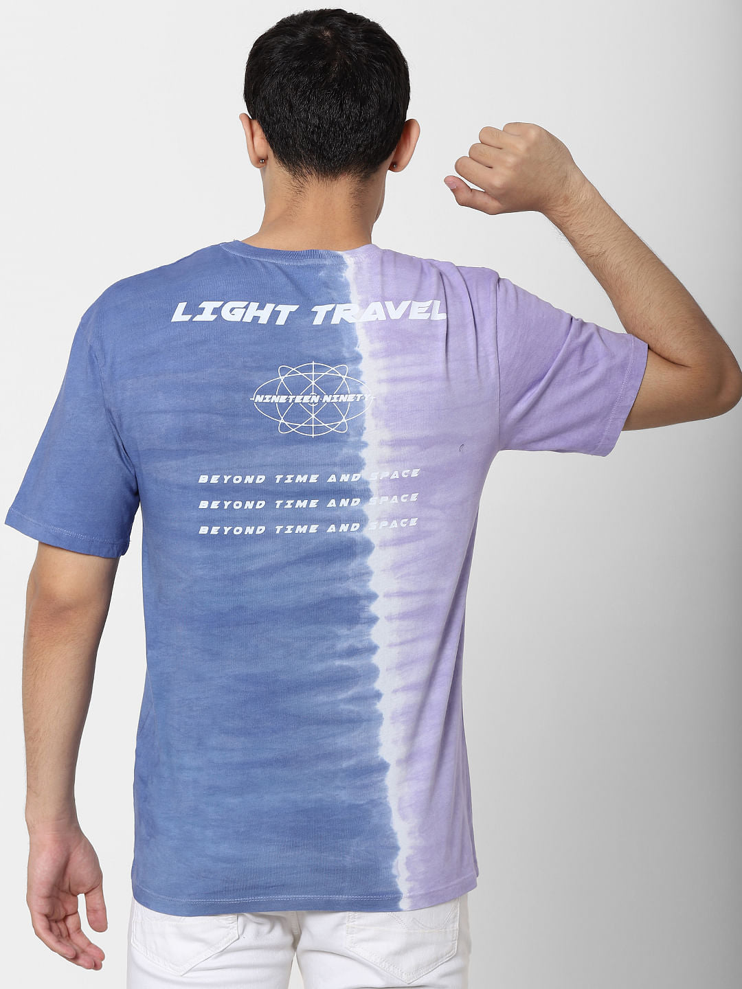 Blue Tie Dye Text Print Crew Neck T-shirt