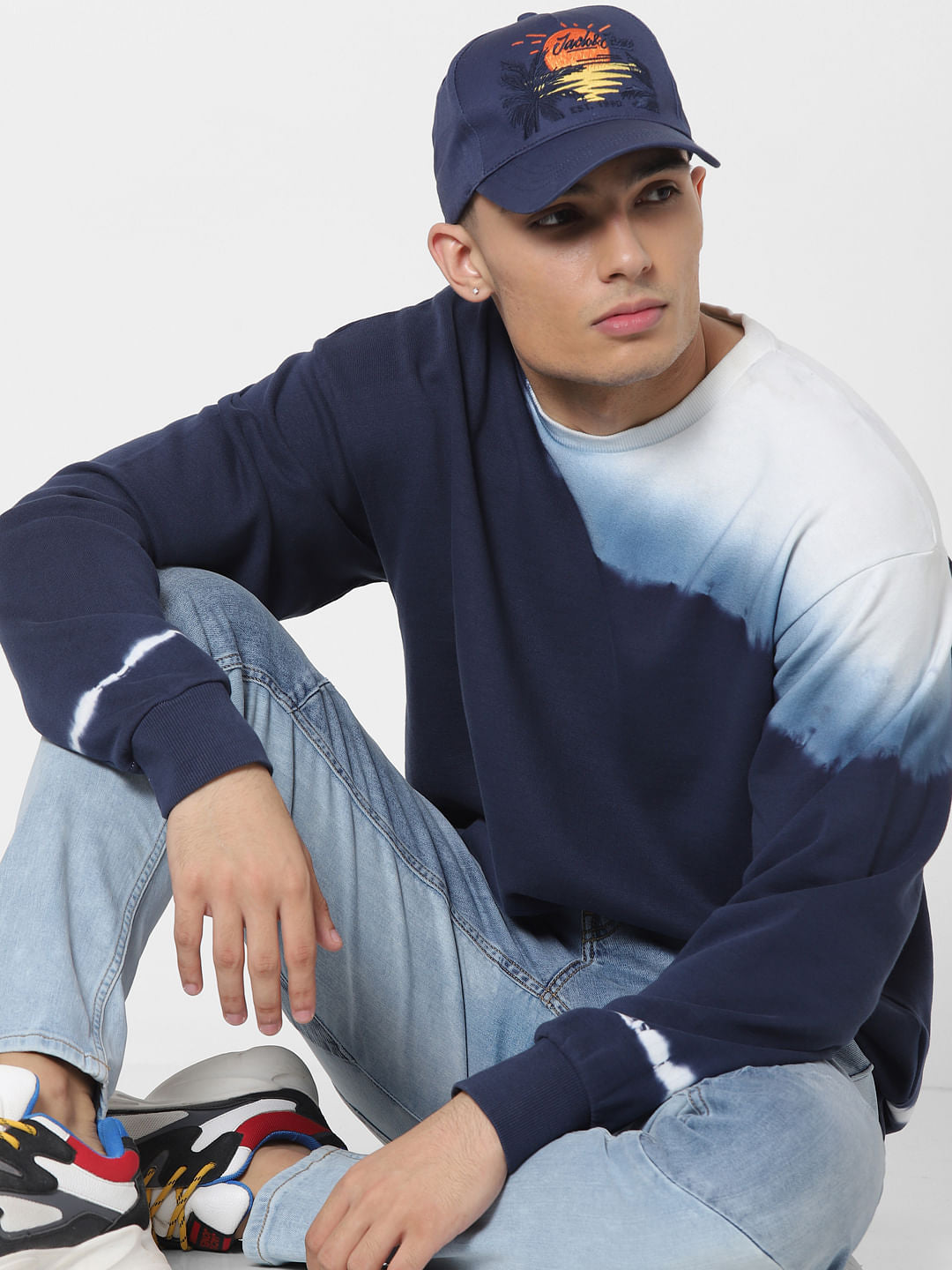 Blue Tie Dye Oversized Sweatshirt - S