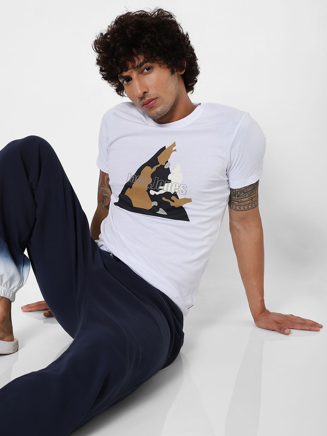 White Logo Print Crew Neck T-shirt - S