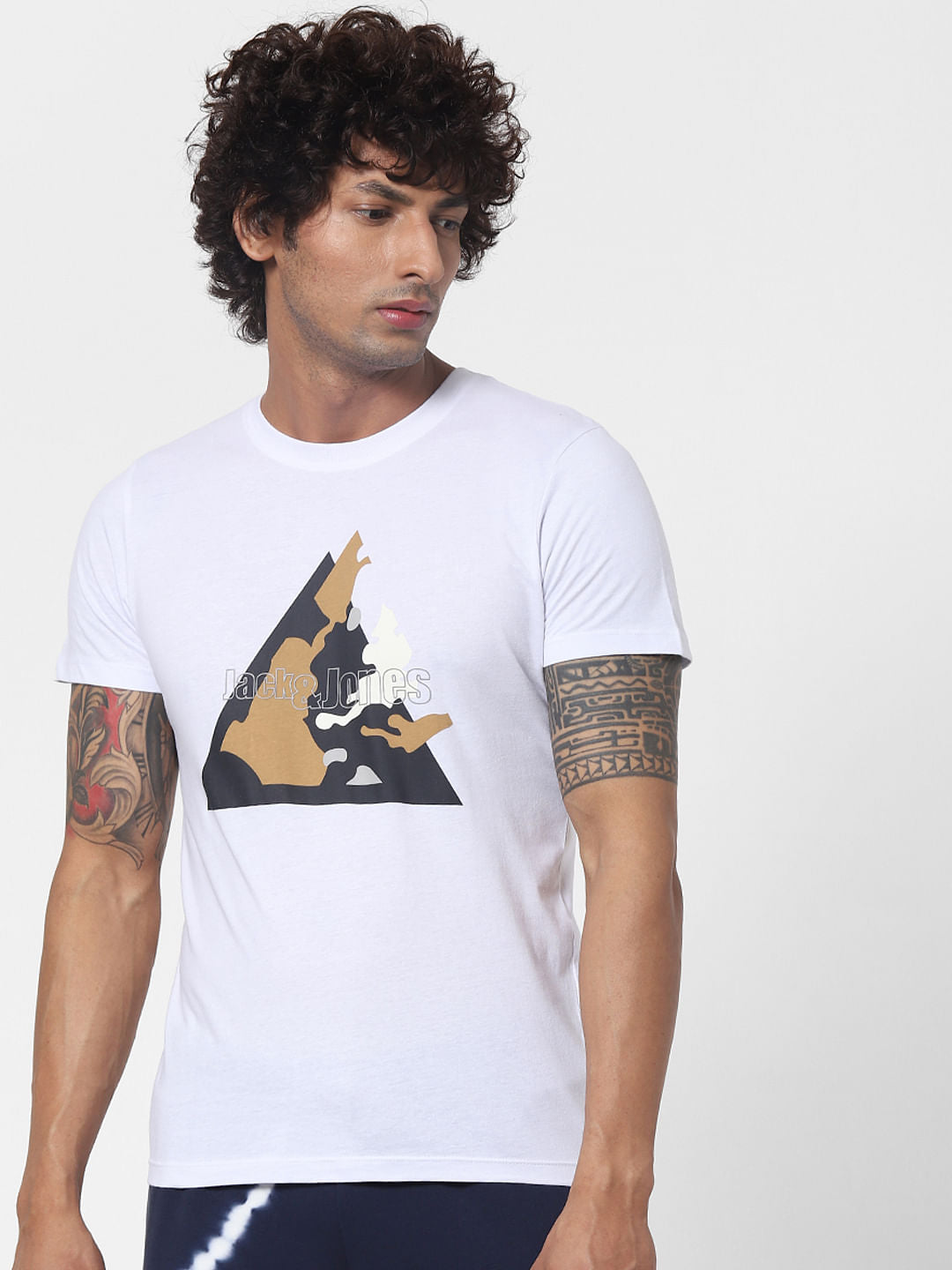 White Logo Print Crew Neck T-shirt