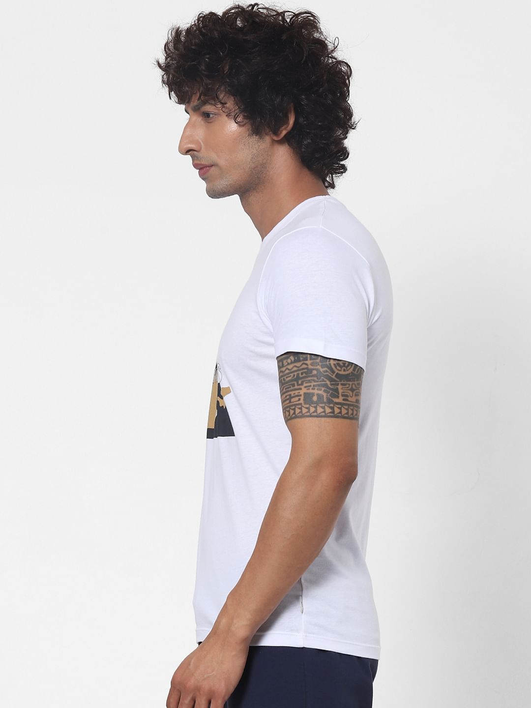 White Logo Print Crew Neck T-shirt