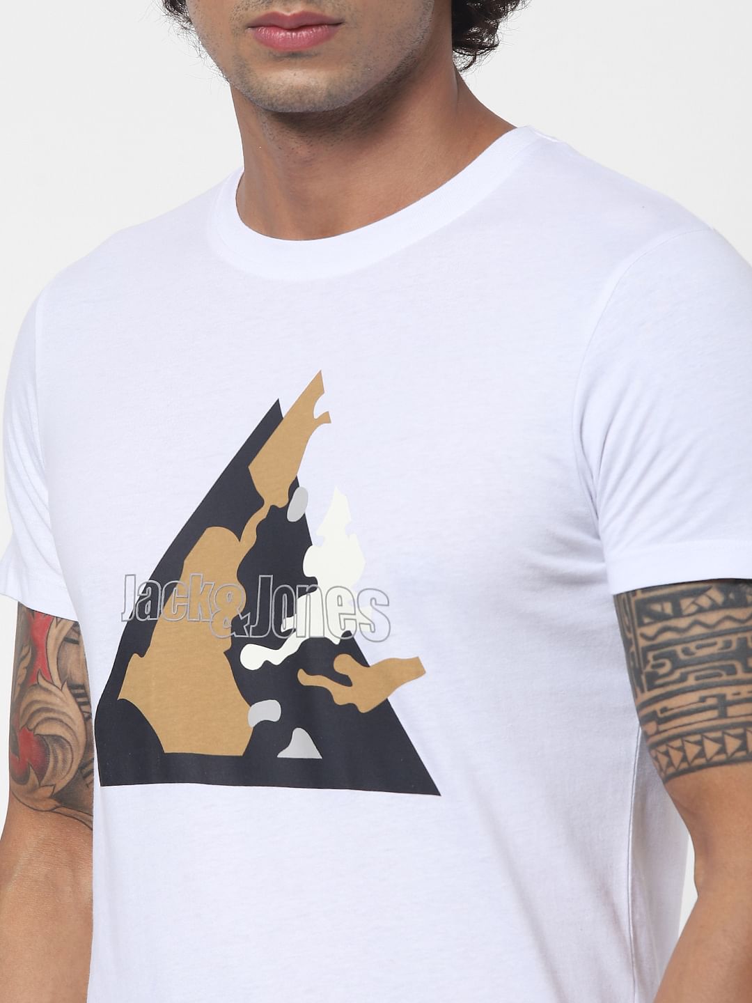 White Logo Print Crew Neck T-shirt