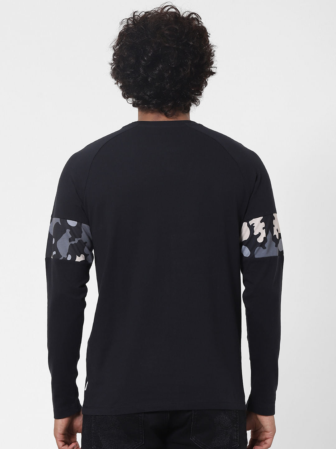 Black Sleeve Print Full Sleeves T-shirt