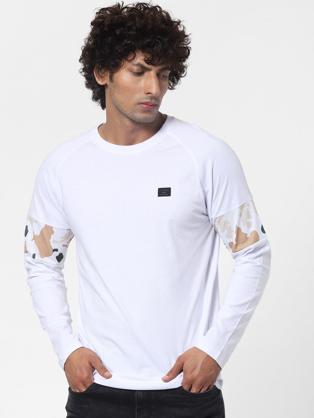 White Sleeve Print Full Sleeves T-shirt