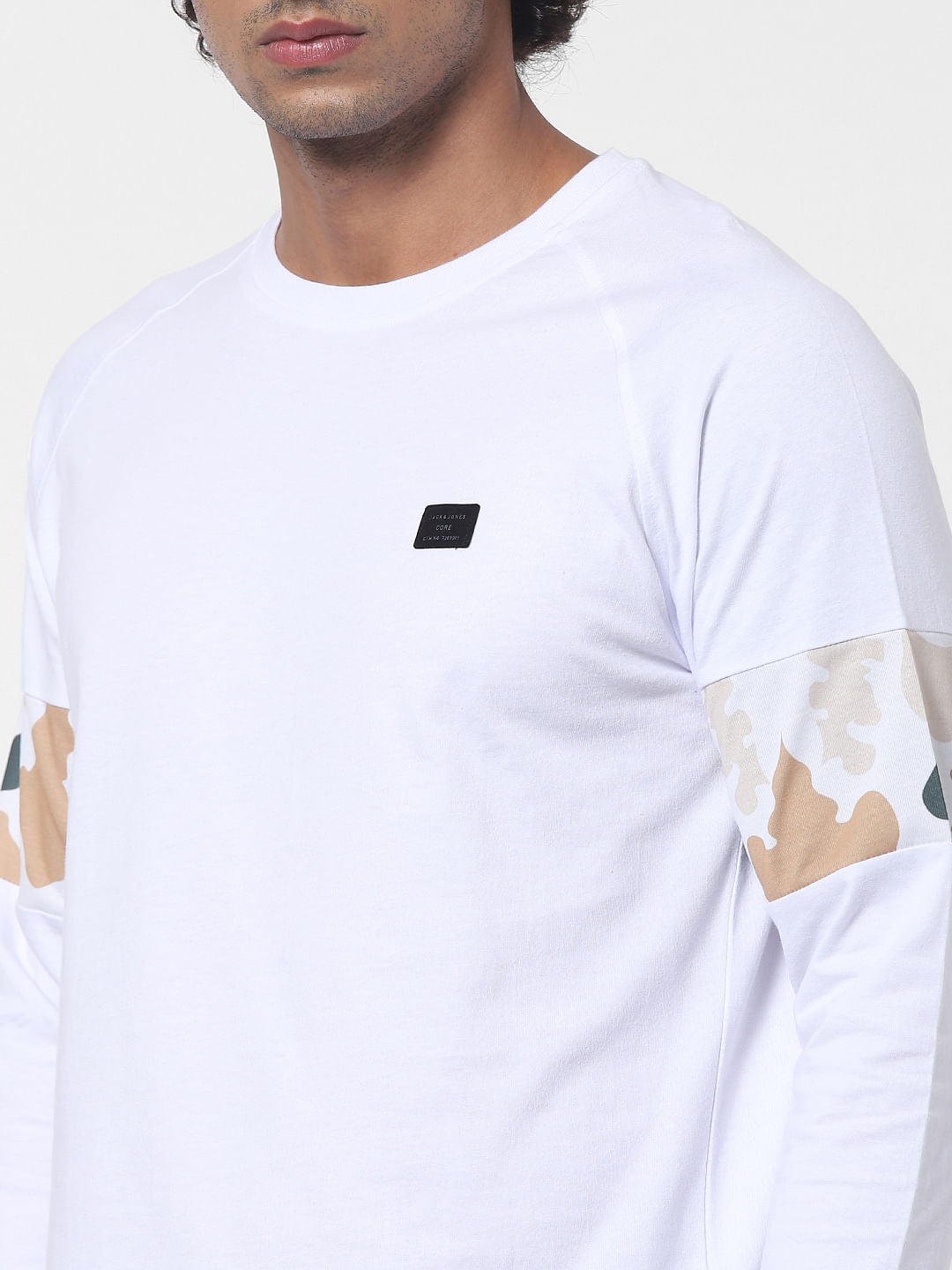 White Sleeve Print Full Sleeves T-shirt