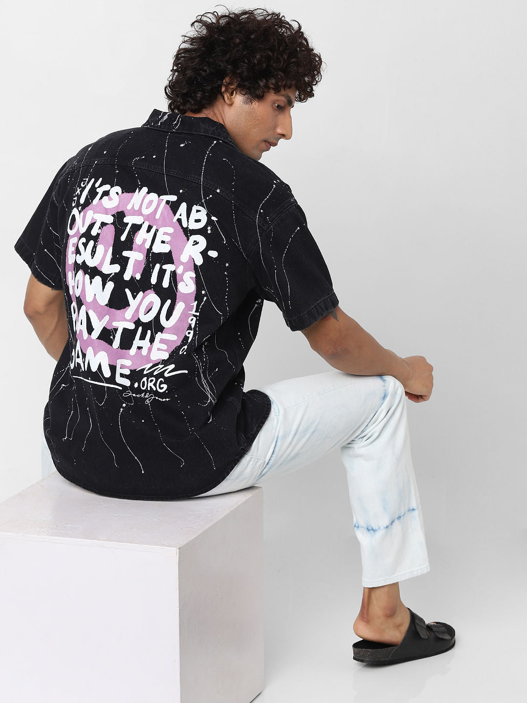 Black Tie Dye Printed Denim Shirt - S
