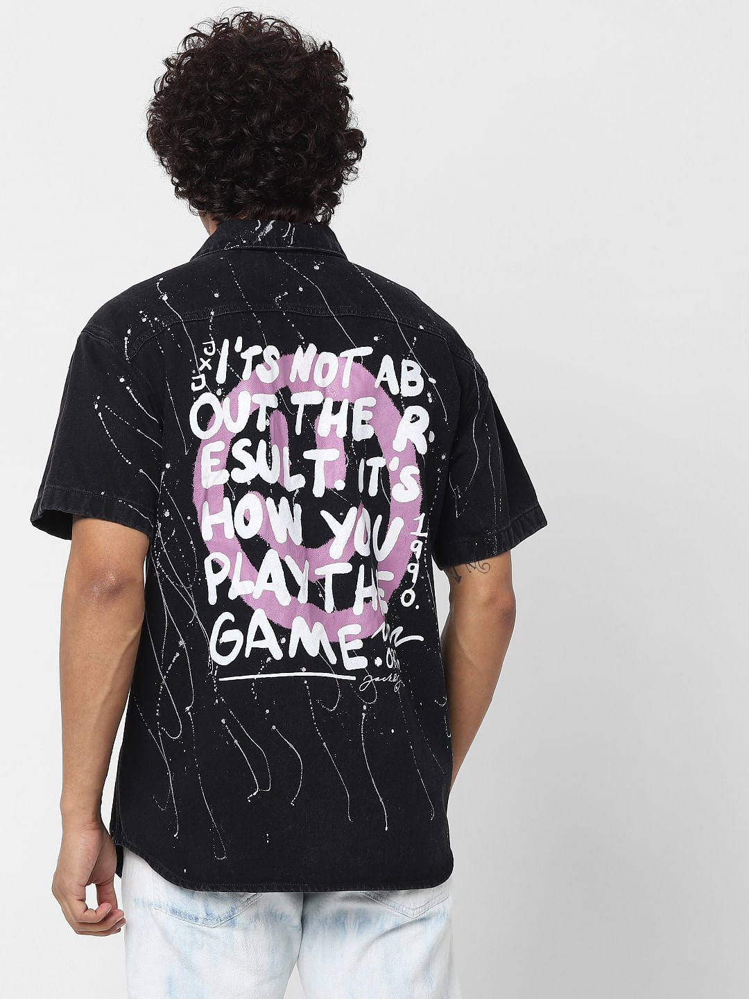Black Tie Dye Printed Denim Shirt