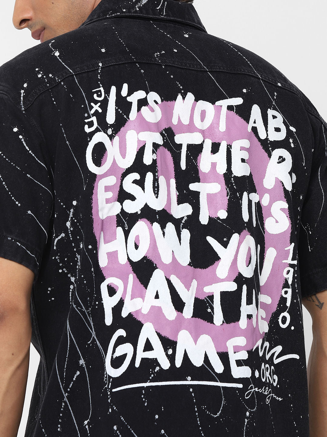 Black Tie Dye Printed Denim Shirt
