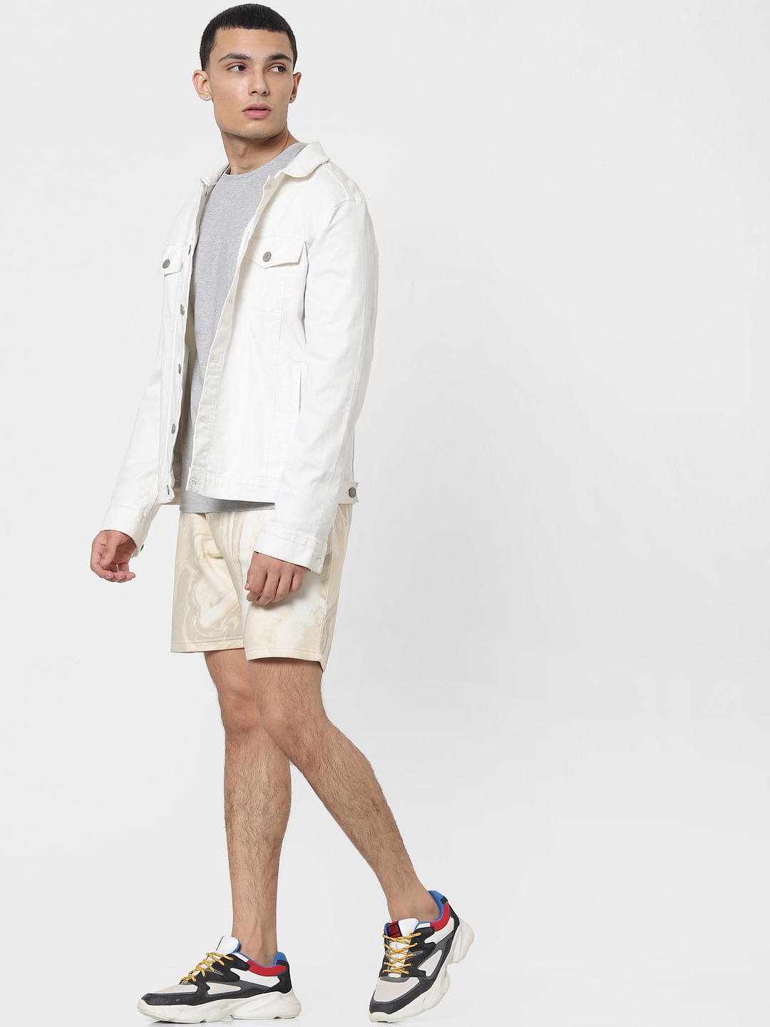 Beige Mid Rise Tie Dye Sweatshorts - S